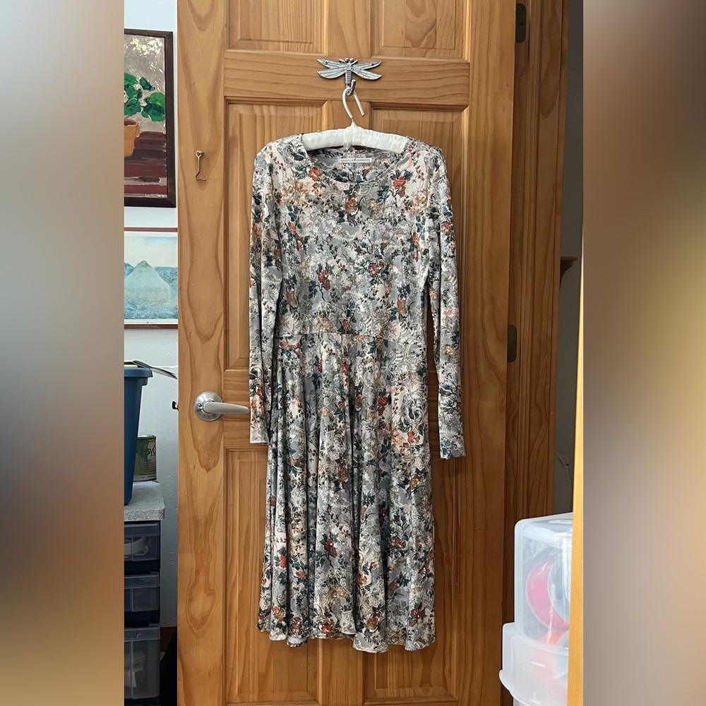 Peruvian Connection Floral Long Sleeve Dress - Black, Gray, Brown